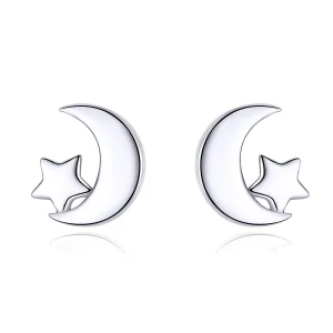Pandora Style Moon and Stars Stud Earrings - SCE726 (imagem para) Pandora Style Moon and Stars Stud Earrings - SCE726