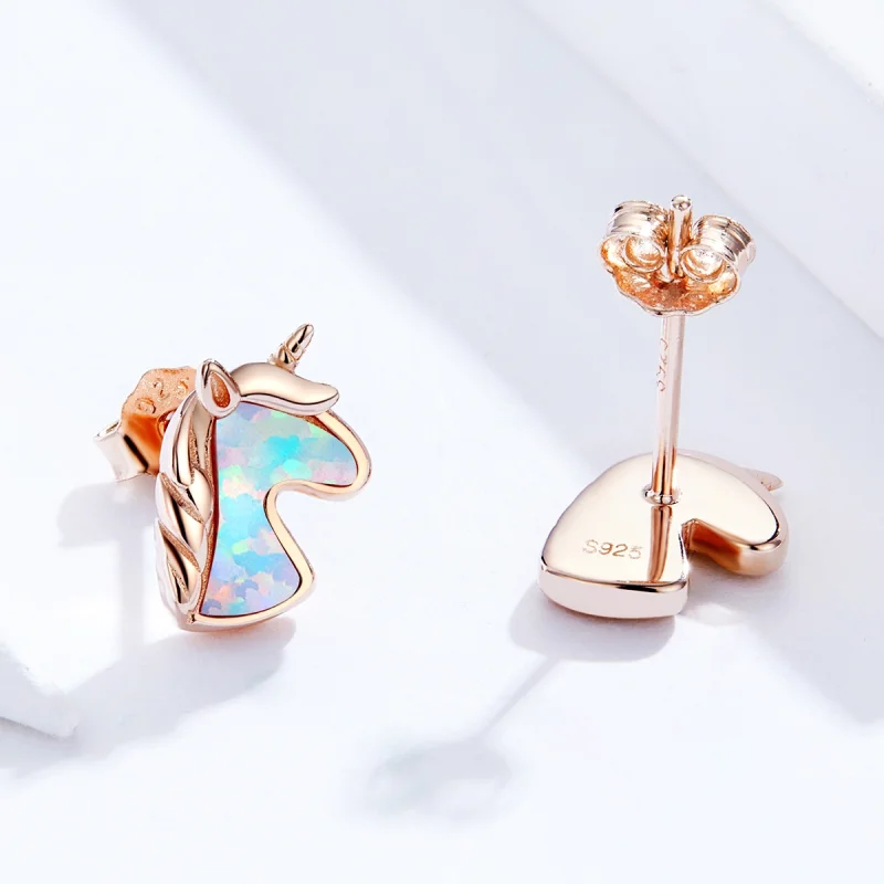 (imagem para) Pandora Style Ocean Blue Opal Unicorn Stud Earrings - SCE815-C - Visualizar 3