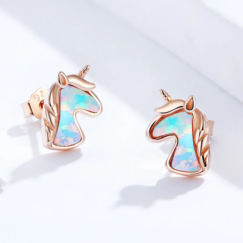 (imagem para) Pandora Style Ocean Blue Opal Unicorn Stud Earrings - SCE815-C - Visualizar 4