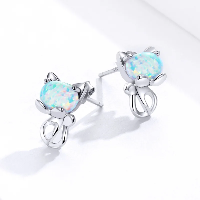 (imagem para) Pandora Style Opal Cute Cat Stud Earrings - SCE828 - Visualizar 4