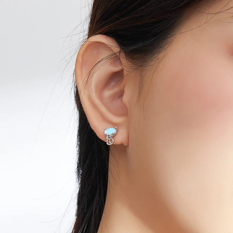 (imagem para) Pandora Style Opal Cute Cat Stud Earrings - SCE828 - Visualizar 5