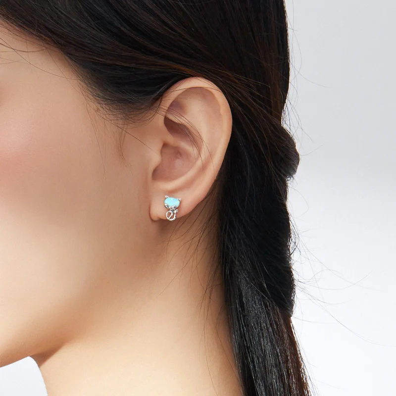 (imagem para) Pandora Style Opal Cute Cat Stud Earrings - SCE828 - Visualizar 6