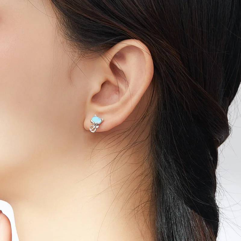 (imagem para) Pandora Style Opal Cute Cat Stud Earrings - SCE828 - Visualizar 7