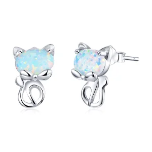 (imagem para) Pandora Style Opal Cute Cat Stud Earrings - SCE828