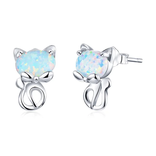 (imagem para) Pandora Style Opal Cute Cat Stud Earrings - SCE828