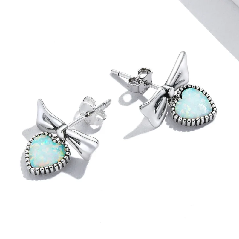 (imagem para) Pandora Style Opal Heart Bow Stud Earrings - SCE1374 - Visualizar 4