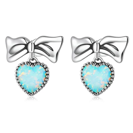 (imagem para) Pandora Style Opal Heart Bow Stud Earrings - SCE1374