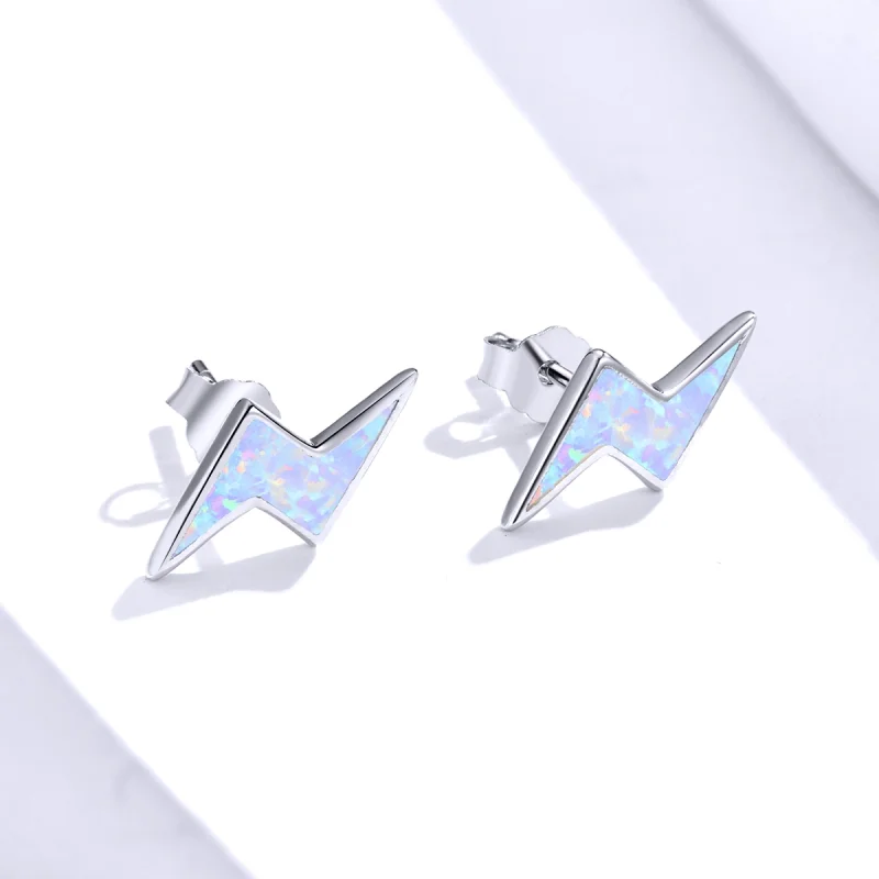 (imagem para) Pandora Style Opal Lightning Stud Earrings - SCE860 - Visualizar 2