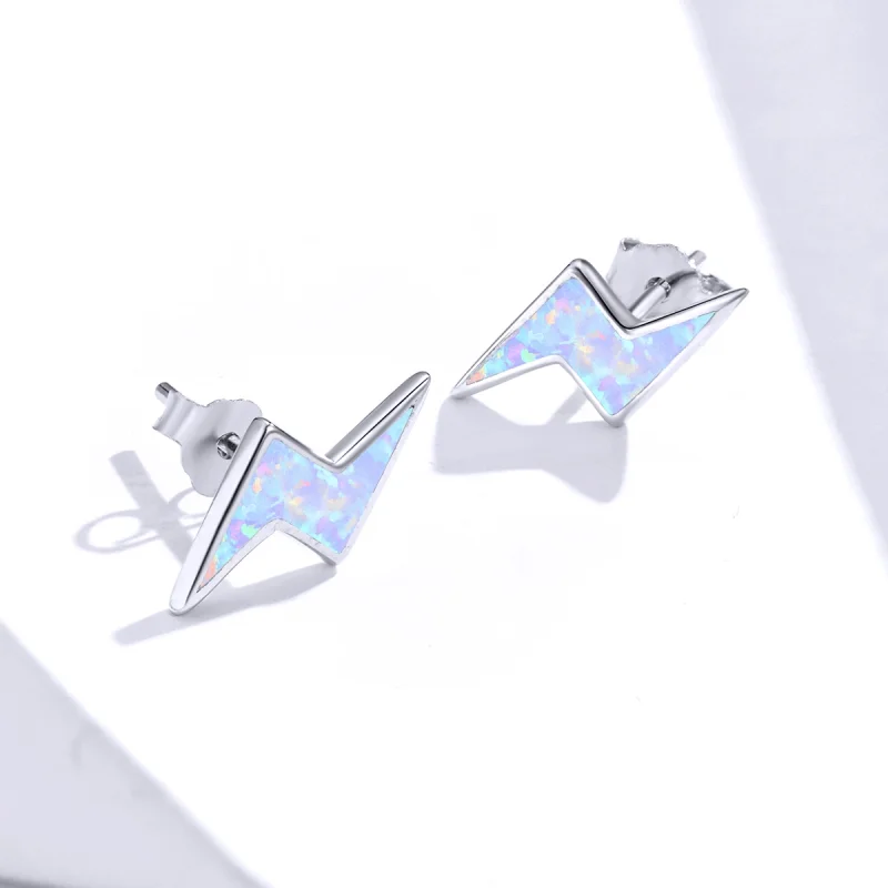 (imagem para) Pandora Style Opal Lightning Stud Earrings - SCE860 - Visualizar 4