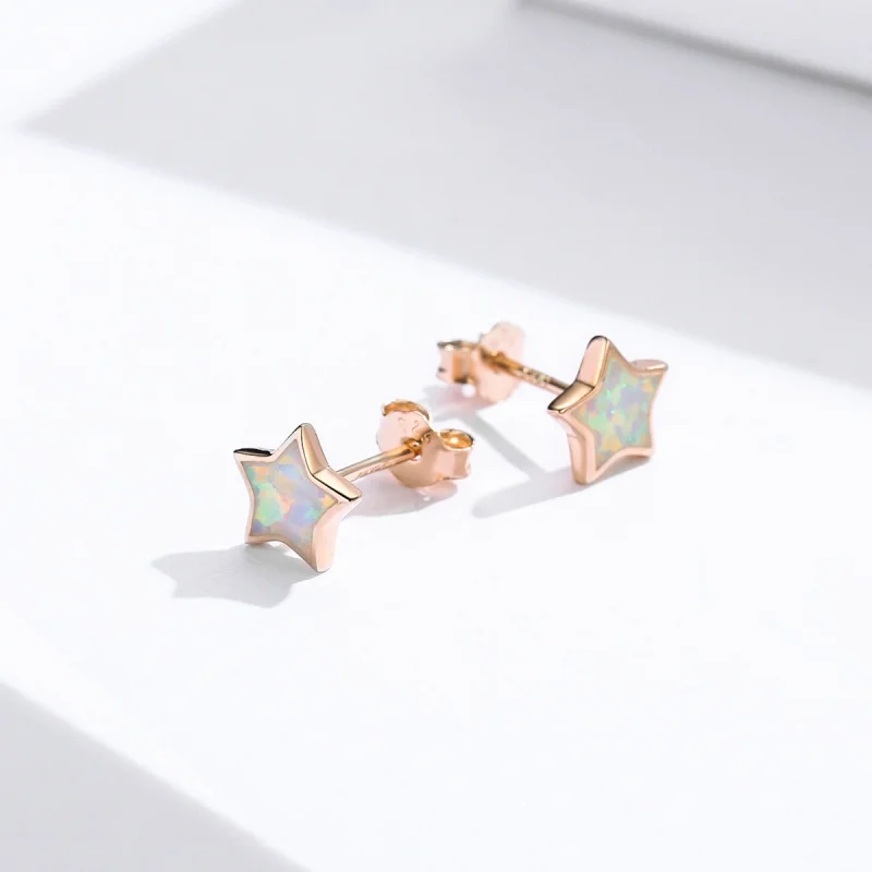 (imagem para) Pandora Style Opal Pentagram Stud Earrings - SCE674 - Visualizar 4