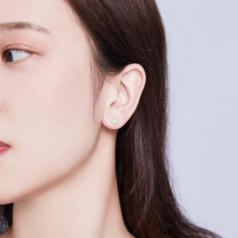 (imagem para) Pandora Style Opal Pentagram Stud Earrings - SCE674 - Visualizar 6