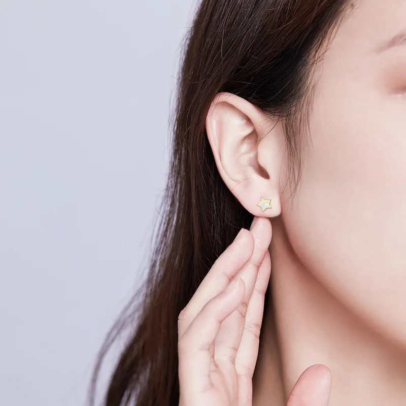 (imagem para) Pandora Style Opal Pentagram Stud Earrings - SCE674 - Visualizar 7