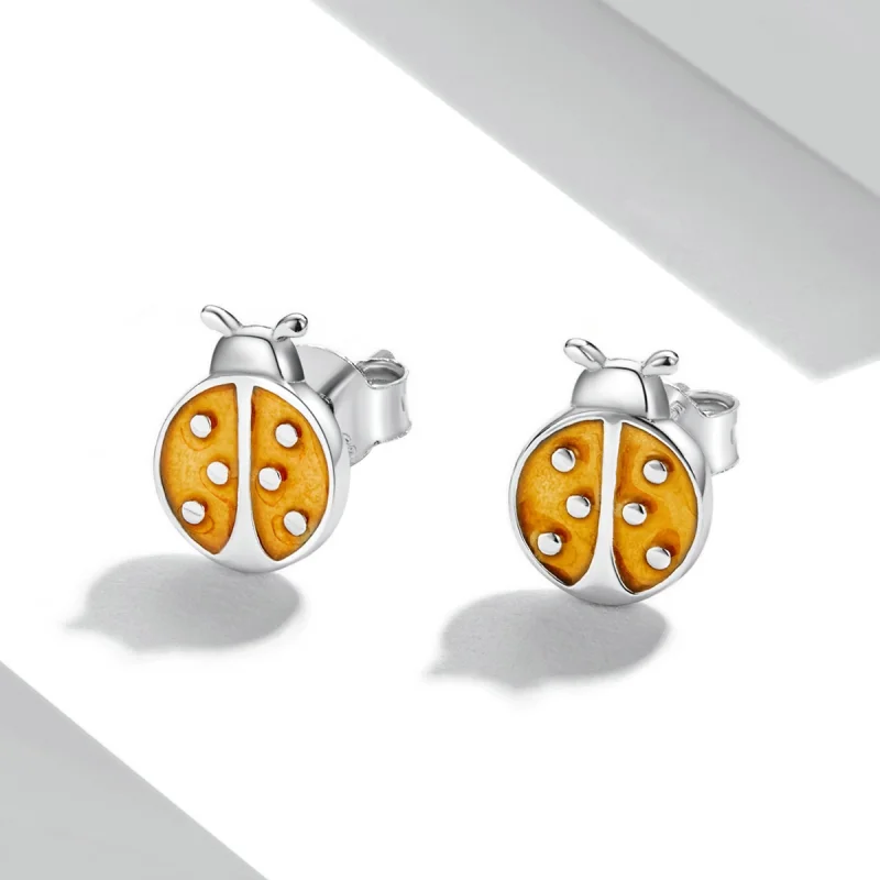 (imagem para) Pandora Style Orange Ladybug Stud Earrings - SCE1345 - Visualizar 2