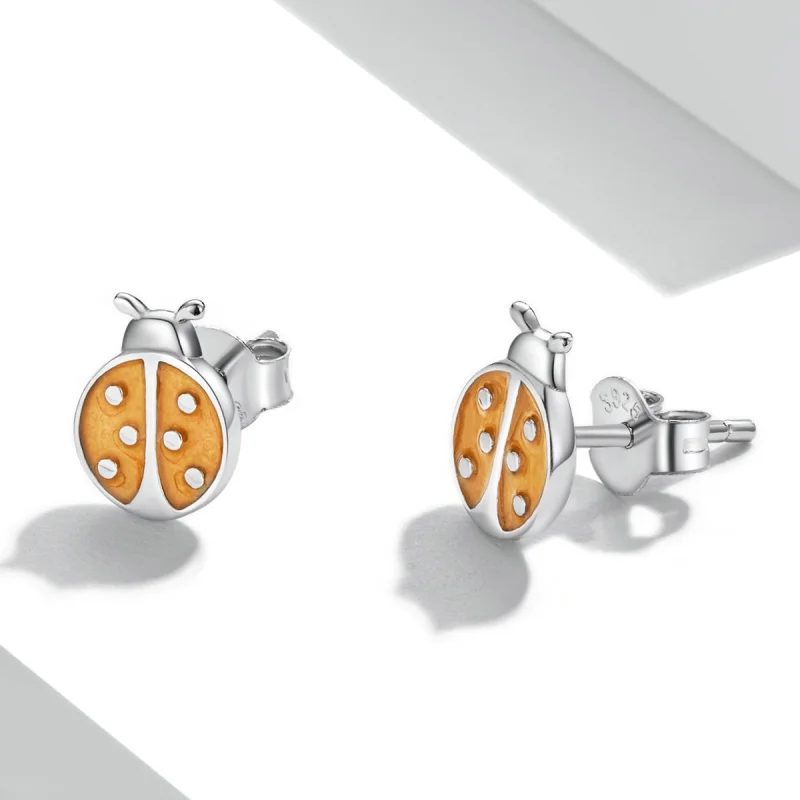 (imagem para) Pandora Style Orange Ladybug Stud Earrings - SCE1345 - Visualizar 3