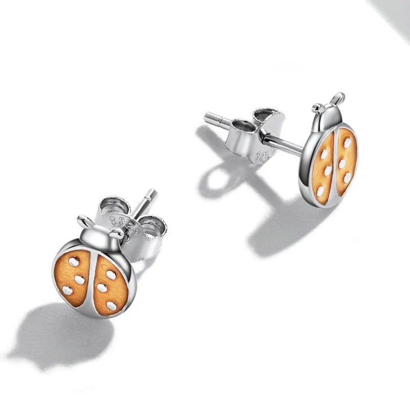 (imagem para) Pandora Style Orange Ladybug Stud Earrings - SCE1345 - Visualizar 4