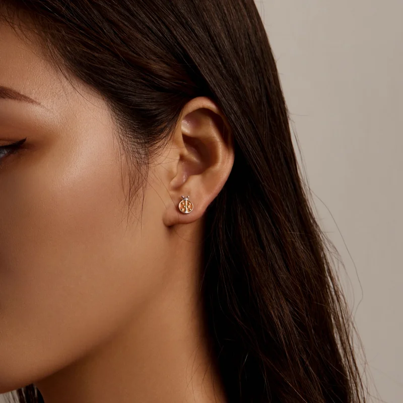 (imagem para) Pandora Style Orange Ladybug Stud Earrings - SCE1345 - Visualizar 5