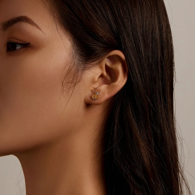 (imagem para) Pandora Style Orange Ladybug Stud Earrings - SCE1345 - Visualizar 6