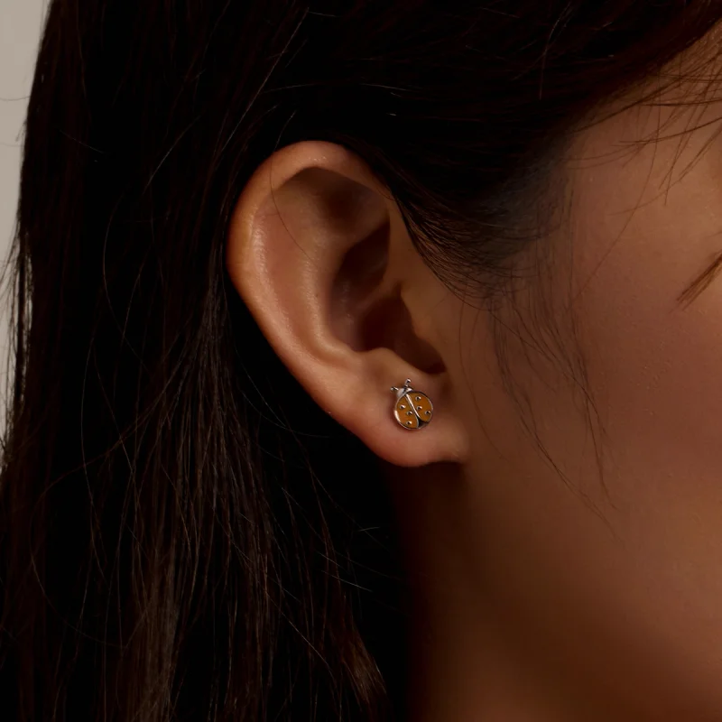 (imagem para) Pandora Style Orange Ladybug Stud Earrings - SCE1345 - Visualizar 7