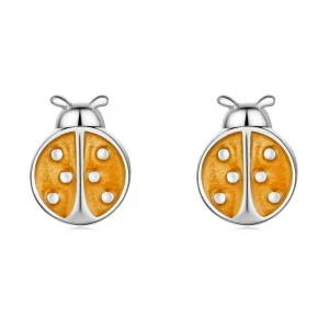 (imagem para) Pandora Style Orange Ladybug Stud Earrings - SCE1345
