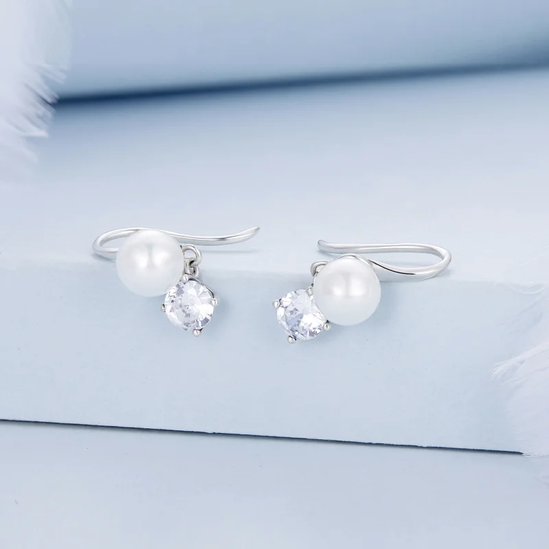 (imagem para) Pandora Style Pearl Stud Earrings - BSE684 - Visualizar 2