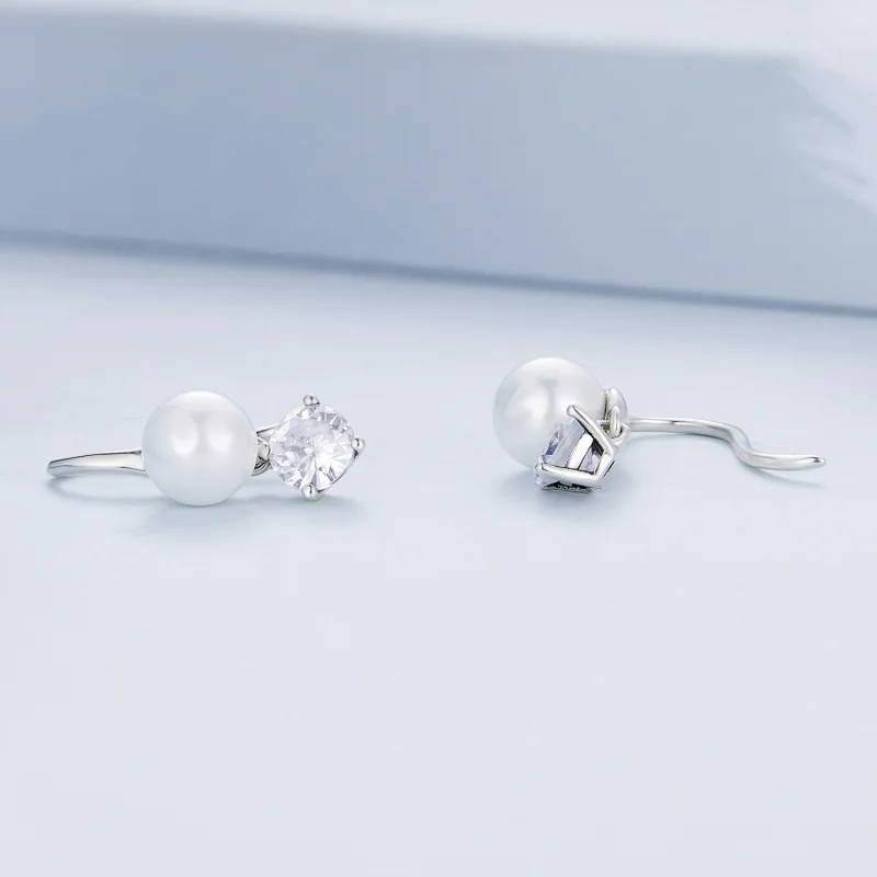 (imagem para) Pandora Style Pearl Stud Earrings - BSE684 - Visualizar 4