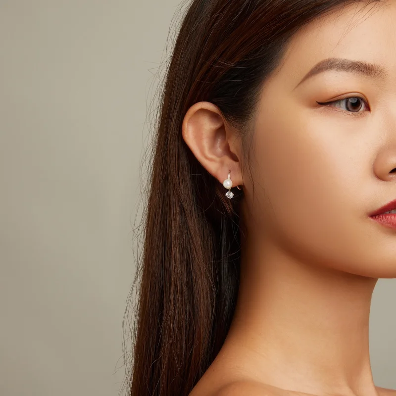 (imagem para) Pandora Style Pearl Stud Earrings - BSE684 - Visualizar 5