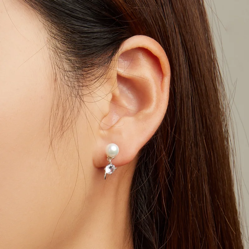 (imagem para) Pandora Style Pearl Stud Earrings - BSE684 - Visualizar 6