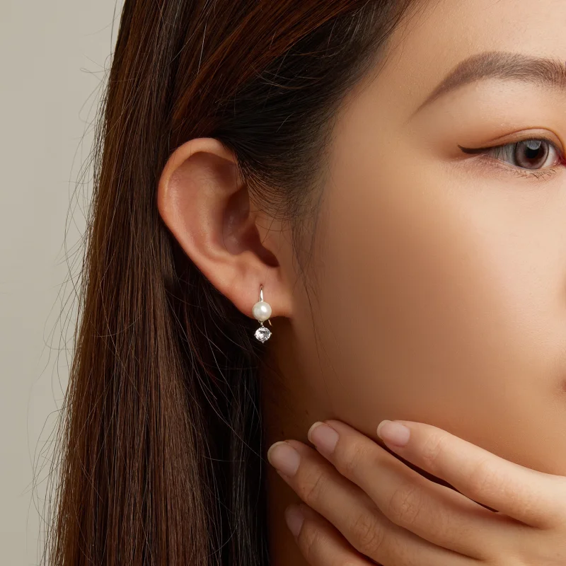 (imagem para) Pandora Style Pearl Stud Earrings - BSE684 - Visualizar 7