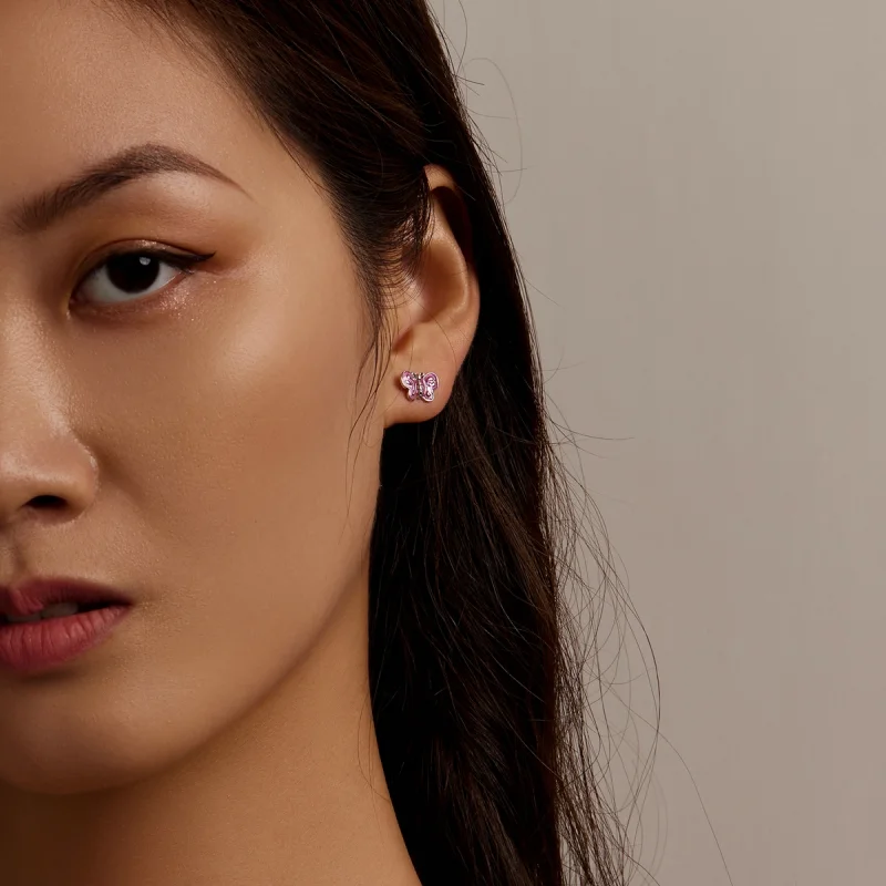 (imagem para) Pandora Style Pink Butterfly Stud Earrings - SCE1344 - Visualizar 6