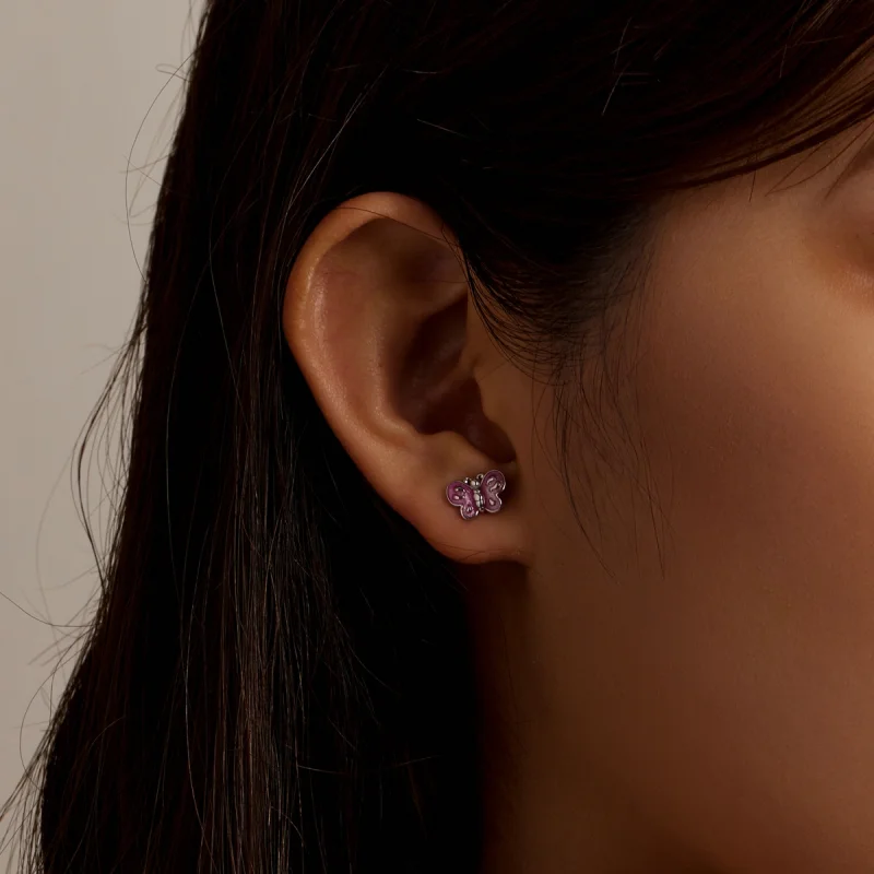 (imagem para) Pandora Style Pink Butterfly Stud Earrings - SCE1344 - Visualizar 7