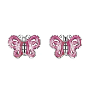 (imagem para) Pandora Style Pink Butterfly Stud Earrings - SCE1344