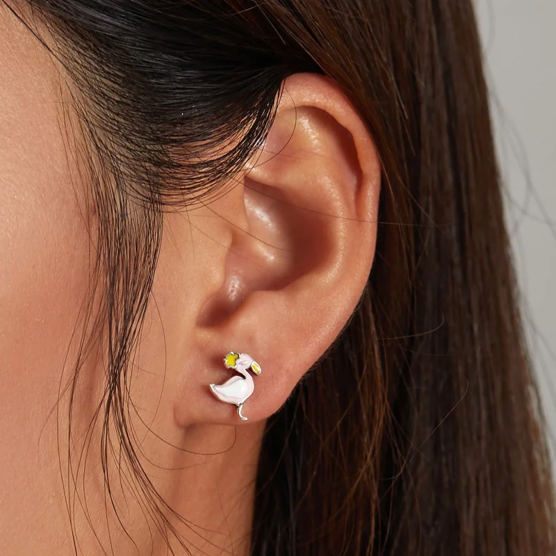 (imagem para) Pandora Style Pink Flamingo Stud Earrings - SCE1276 - Visualizar 5