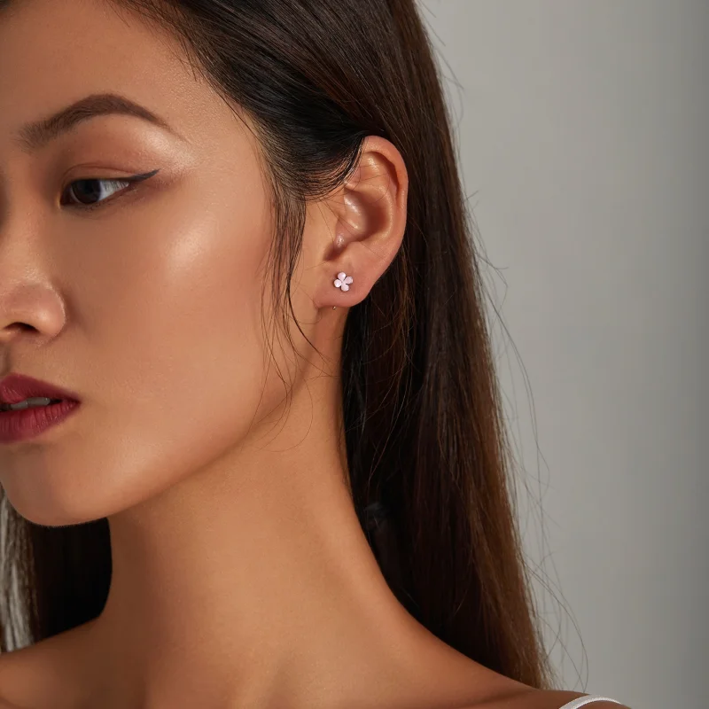 (imagem para) Pandora Style Pink Flowers Stud Earrings - SCE1286 - Visualizar 5