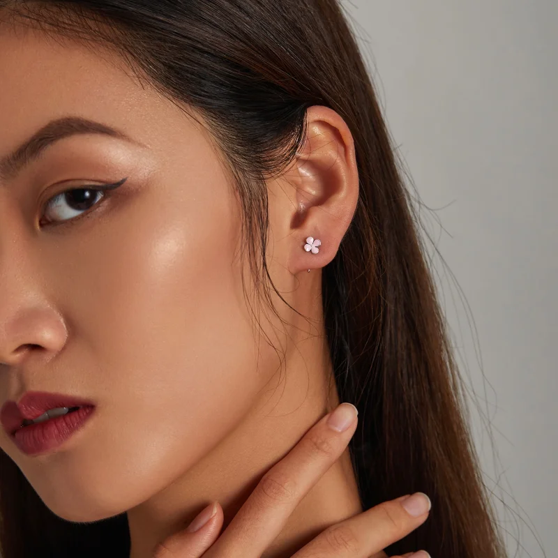 (imagem para) Pandora Style Pink Flowers Stud Earrings - SCE1286 - Visualizar 6