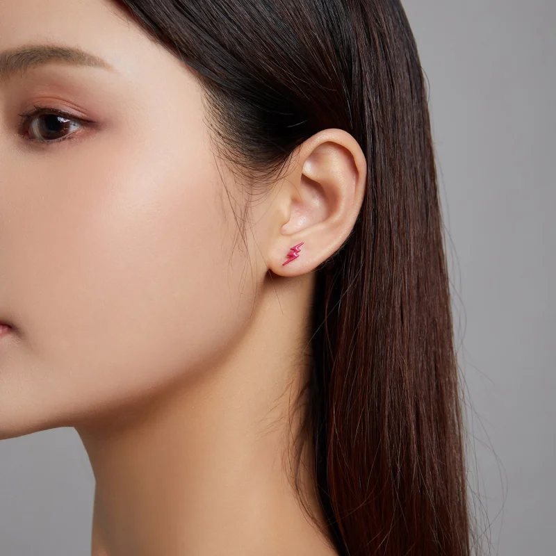 (imagem para) Pandora Style Pink Lightning Stud Earrings - SCE1236 - Visualizar 3