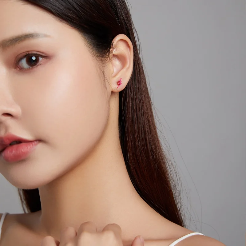 (imagem para) Pandora Style Pink Lightning Stud Earrings - SCE1236 - Visualizar 4