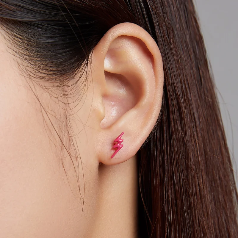 (imagem para) Pandora Style Pink Lightning Stud Earrings - SCE1236 - Visualizar 5