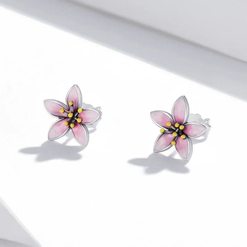 (imagem para) Pandora Style Pink Sakura Stud Earrings - SCE1273 - Visualizar 2