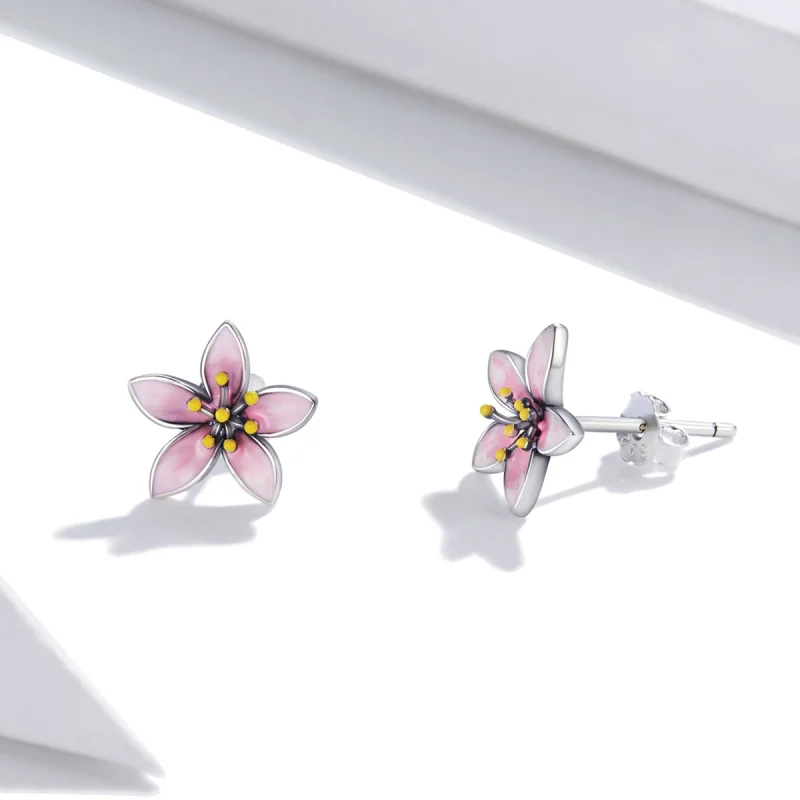 (imagem para) Pandora Style Pink Sakura Stud Earrings - SCE1273 - Visualizar 3