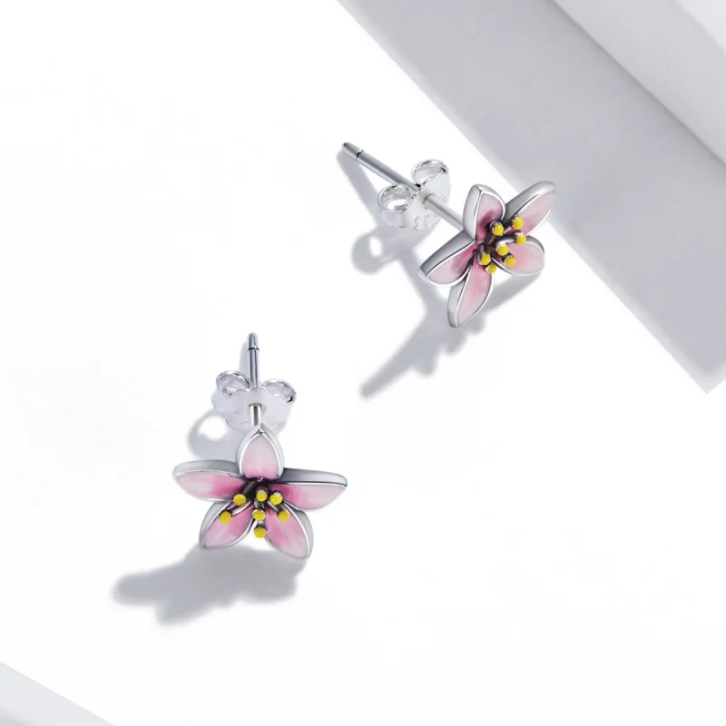 (imagem para) Pandora Style Pink Sakura Stud Earrings - SCE1273 - Visualizar 4
