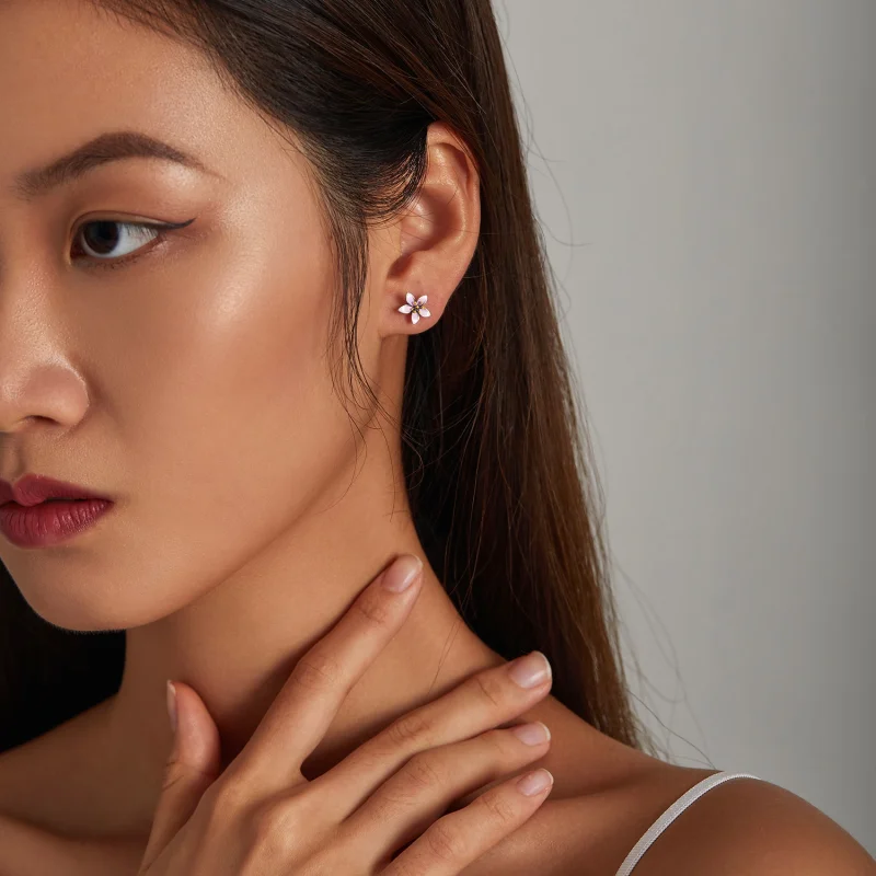 (imagem para) Pandora Style Pink Sakura Stud Earrings - SCE1273 - Visualizar 5