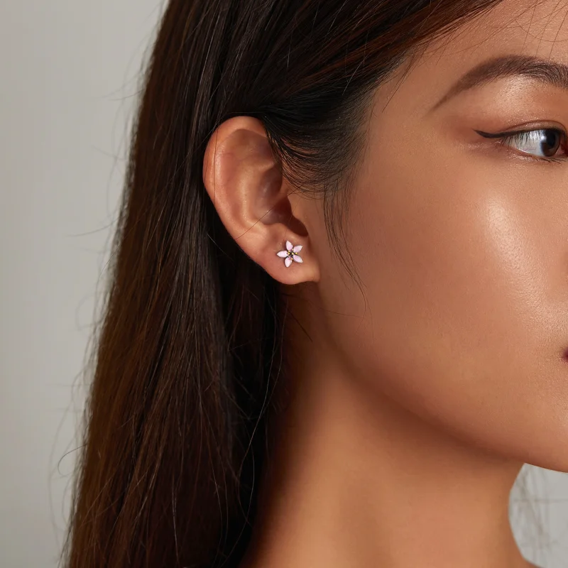 (imagem para) Pandora Style Pink Sakura Stud Earrings - SCE1273 - Visualizar 7