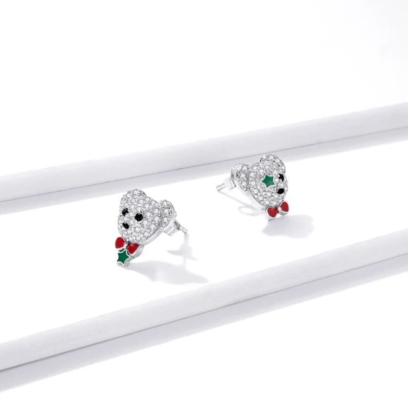(imagem para) Pandora Style Playful Bear Stud Earrings - BSE437 - Visualizar 4