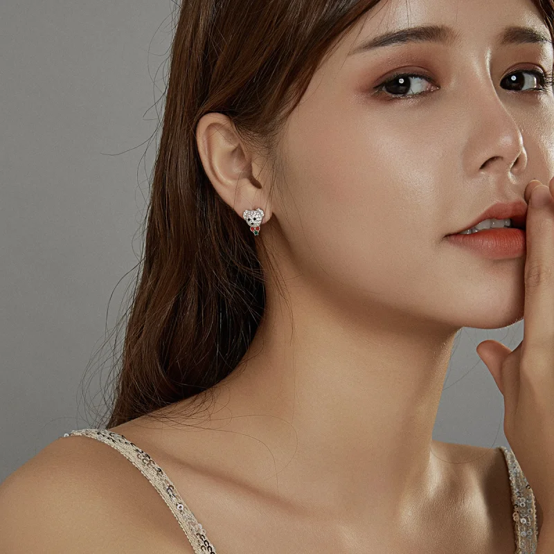 (imagem para) Pandora Style Playful Bear Stud Earrings - BSE437 - Visualizar 6