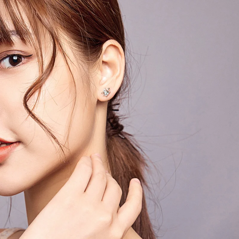 (imagem para) Pandora Style Playful Turtle Stud Earrings - BSE406 - Visualizar 6