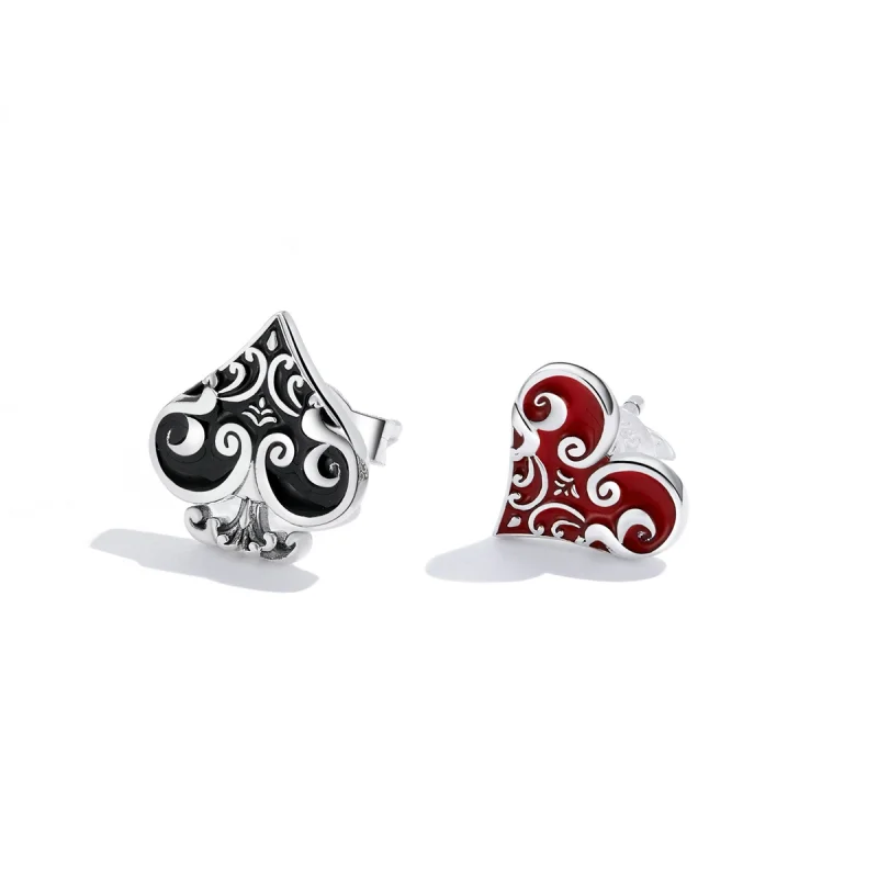 (imagem para) Pandora Style Poker Hearts Stud Earrings - SCE1378 - Visualizar 2