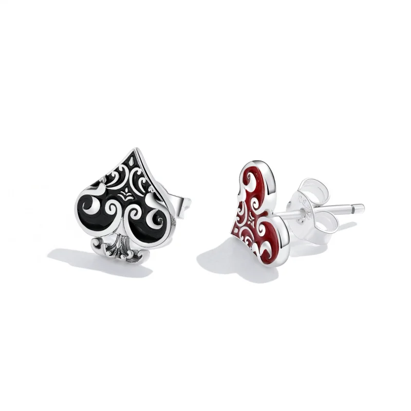 (imagem para) Pandora Style Poker Hearts Stud Earrings - SCE1378 - Visualizar 3