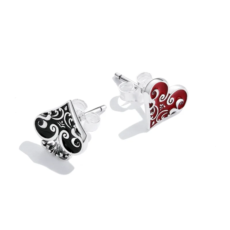 (imagem para) Pandora Style Poker Hearts Stud Earrings - SCE1378 - Visualizar 4