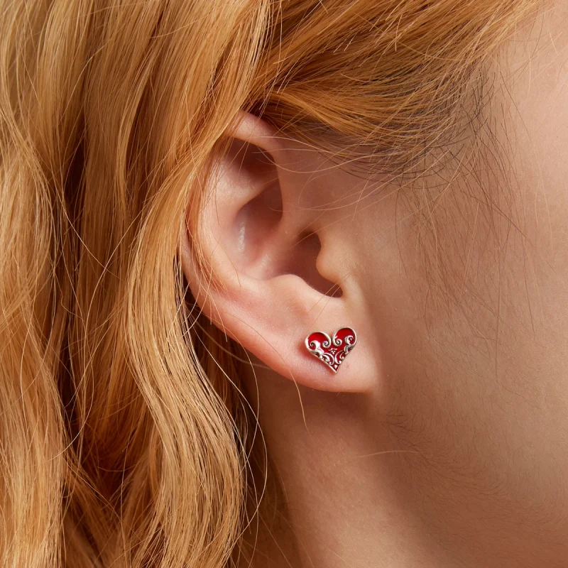 (imagem para) Pandora Style Poker Hearts Stud Earrings - SCE1378 - Visualizar 6