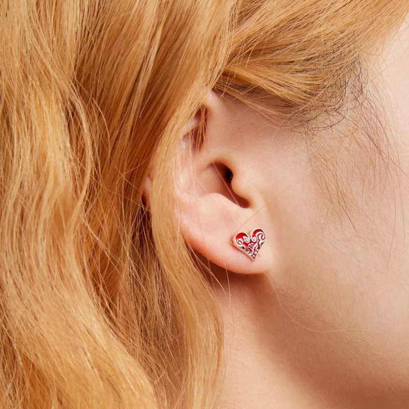 (imagem para) Pandora Style Poker Hearts Stud Earrings - SCE1378 - Visualizar 7